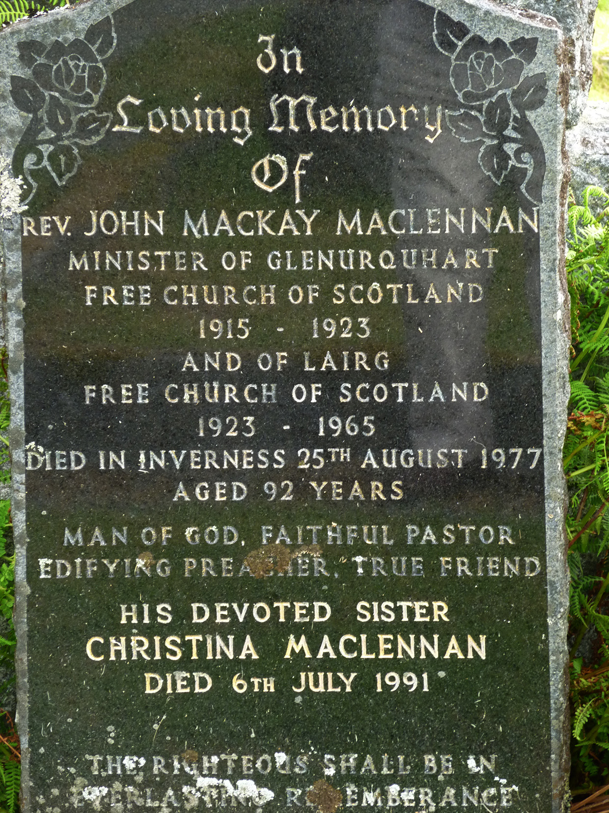 Photo of headstones/John MacKay MacLennan Rev d1923 hdstn Lochalsh at Kirkton